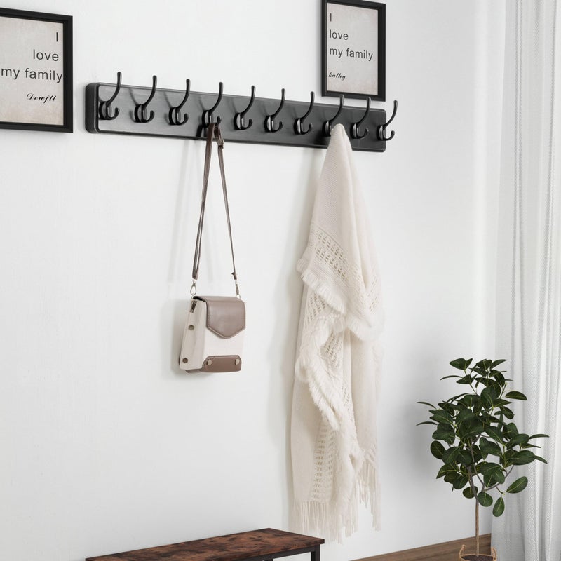 Dseap Coat Rack Wall: 38-1/4" Long, Patented, Heavy-Duty, 10-Double-Hooks Wooden Wall Mounted Coat Rack Coat Hanger Hook Rail for Winter Coats Hat Jacket Clothing, Black - Image 4